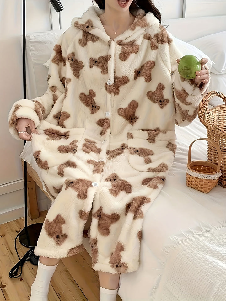 Women's Cozy Bear Hooded Pajama Robe